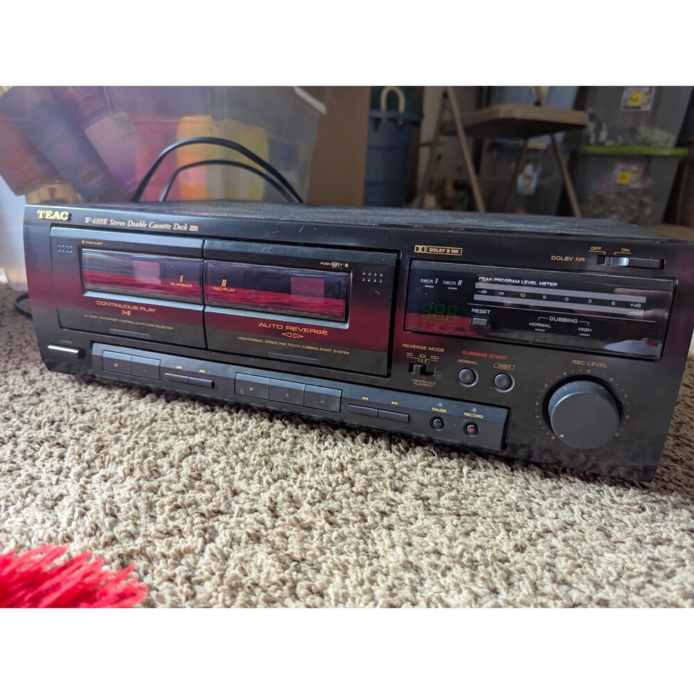 TEAC W-488R Black Double Cassette Deck Auto Reverse Dolby B NR Dubbing